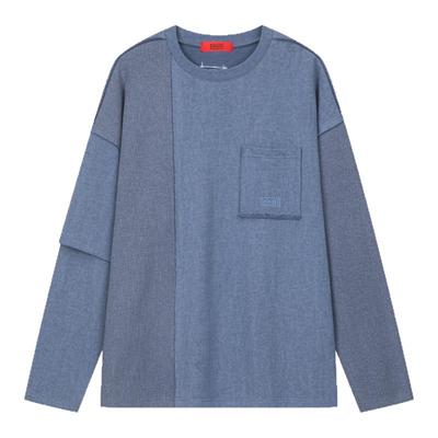 【INXX】假两件圆领卫衣女蜡染仿水洗不对称长袖上衣男oversize