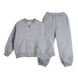 蔡爸爸童装加绒加厚卫衣冬装拉链外套男女儿童灰色套装棒球服1203