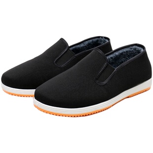 老北京布鞋男鞋加绒保暖棉靴黄底懒人套脚工作鞋工地鞋冬季懒人鞋