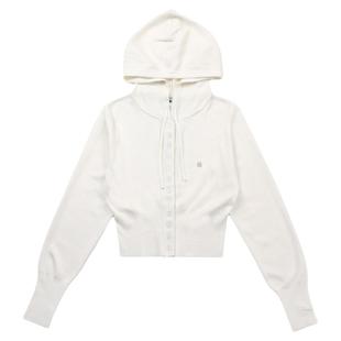 badblood秋季宽松显瘦白色短款拉链连帽辣妹纯系韩风针织连帽开衫