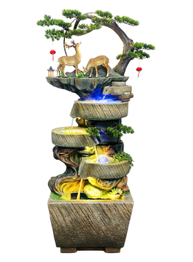 室内中式风流水喷泉生财石臼摆件