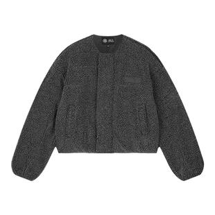 DICETINY羊羔绒贴布外套圆领保暖加绒刺绣logo宽松短款摇粒绒上衣