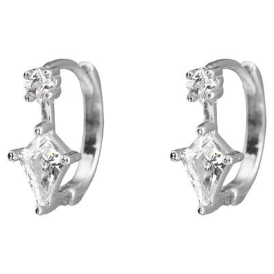 纯银养耳洞耳钉原创风筝菱形锆石耳环耳圈小众高级感耳饰睡觉免摘