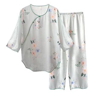 复古中国风真丝睡衣女春夏季时尚丝绸缎提花桑蚕丝高级家居服套装