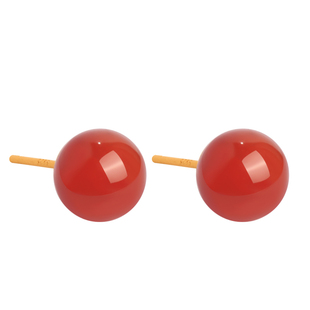 天然红玛瑙纯银耳钉女红色复古红宝石新年过年耳环耳饰本命年礼物