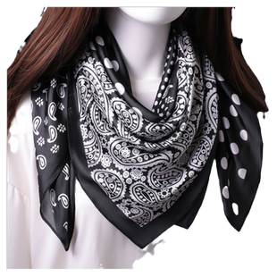 黑白波点腰果花小丝巾女大号方巾薄纱巾围巾春秋妈妈正方形90x90