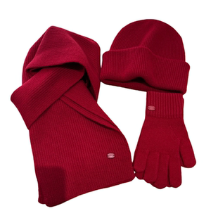 鸿运本命年~显白新年红色高品质100%羊毛围巾帽子套装冬保暖围脖