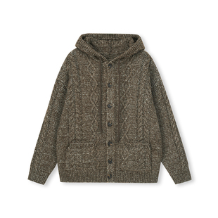 PRE PREWORKS摩登复古 复古慵懒风高级扭花混纱连帽开衫毛衣