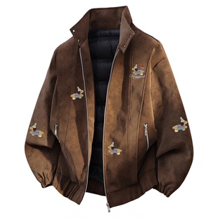 查尔斯桃心美式立领PU皮羽绒服男冬季90鸭绒加厚保暖解构防寒外套