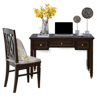 美式全实木书桌椅组合复古简约轻奢学生家用办公电脑桌书房写字台