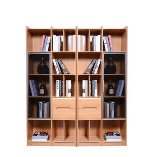 尚木 榉木全实木书柜储物收纳抽屉柜格子柜原木书橱壁柜展示柜