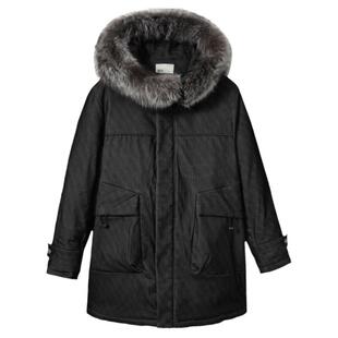 RS流石男装冬装高端中长款狐狸毛领新款男士加厚复古派克服羽绒服