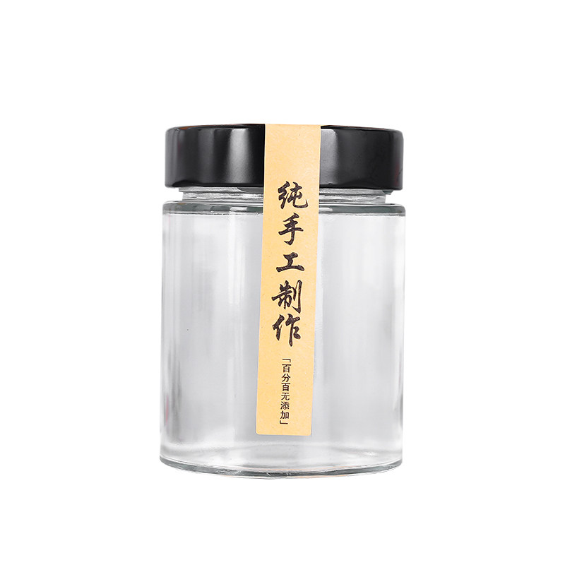 食品级圆形透明带盖玻璃瓶
