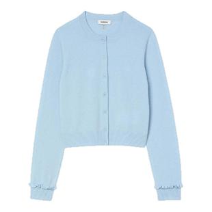 季末7折SANDRO2025秋冬新款女装气质天蓝色木耳边袖口针织开衫