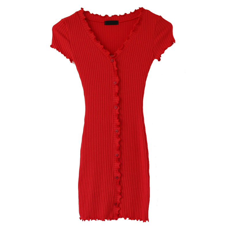 气质红色v领短袖连衣裙女新款小个子性感包臀短裙子紧身辣妹夏季