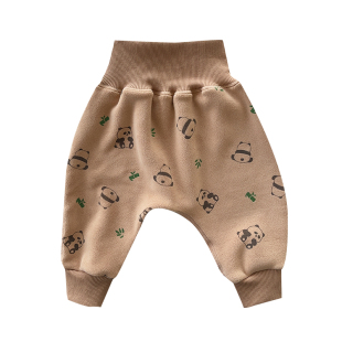 婴儿裤子秋冬加绒加厚一体绒高腰护肚裤宝宝大pp裤外穿婴幼儿冬装