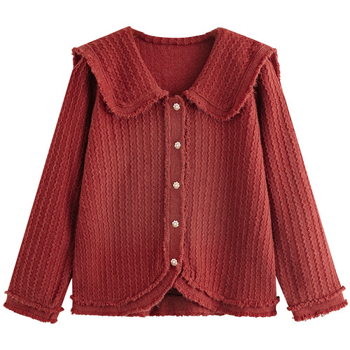 甜美肌理感针织开衫胖仙女莹莹大码女装胖mm春娃娃领百搭显瘦上衣