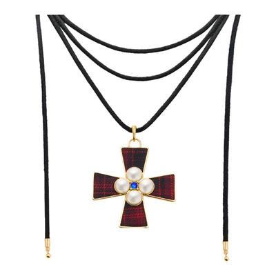 Oups！新品复古红黑十字架项链