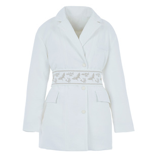 花木深白鹅绒羽绒服女中长小众设计师新款刺绣中国风秋冬西装外套