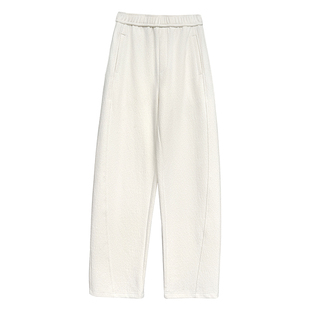 白色加绒弯刀裤女冬加厚毛呢桑蚕丝绵羊毛香蕉软糯直筒窄版阔腿裤