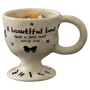 泽滕家高脚咖啡牛奶拿铁拉花杯情侣款一对奶油风可爱女生闺蜜水杯