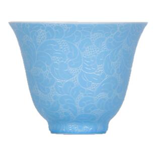 古帛扒花清欢玉兰杯景德镇手工品茗主人杯茶具天青色高档礼盒茶杯