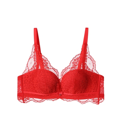 【立挺杯】安朵文胸无钢圈小胸聚拢显大红色性感蕾丝内衣HB00051