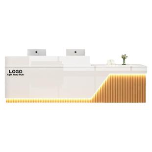 公司前台接待台现代简约美容院迎宾台轻奢烤漆吧台柜服装店收银台