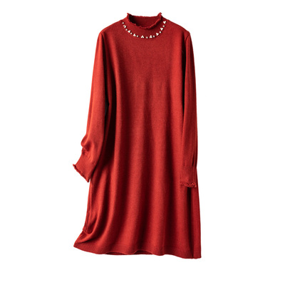 令沫镶钻钉珠洋气针织连衣裙女