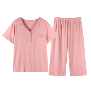 中年妈妈睡衣女款2026新款夏季纯棉夏天短袖七分裤老人家居服套装
