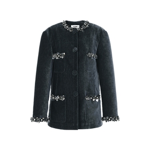 lefame拉飞姆丝绒重工边饰宽松H型廓形OVERSIZE西装外套女