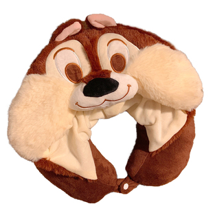 可爱花栗鼠护颈u型枕连帽旅行便携睡觉脖子u形枕头办公室午睡帽子