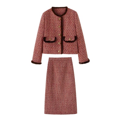 羊毛呢羽绒服套装裙毛两件套