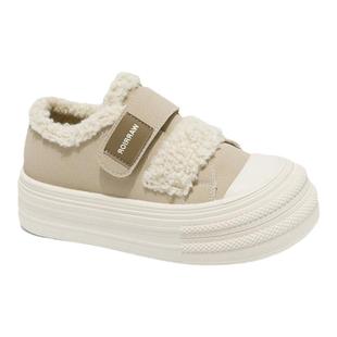 回力厚底魔术贴雪地靴女秋冬2025新款加绒板鞋女款加厚保暖毛毛鞋