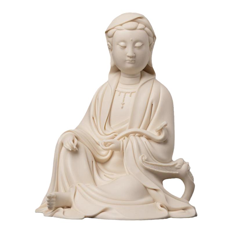 戴玉堂郑清海陶瓷摆件《依貉如意观音(素烧)》德化白瓷菩萨佛像
