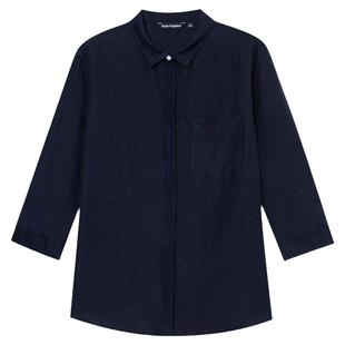 【亚麻混纺】暇步士女装春夏季合体利落透气垂感七分袖休闲衬衫女