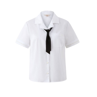 Eland衣恋衬衫女古巴领袖口蕾丝边学院风领结短袖上衣25夏季新款