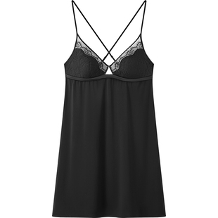 浮力花瓣|曼妮芬女士性感吊裙带胸垫防凸点睡裙精致蕾丝吊带裙