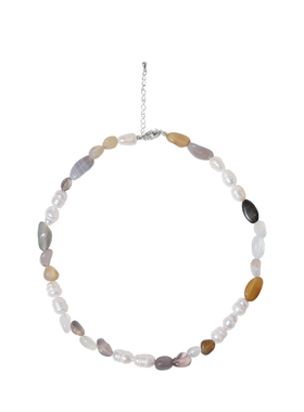 RiverineAdara「海露叠纱」灰玛瑙天然水晶珍珠颈链项链配饰饰品