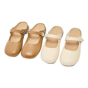 三福单鞋夏天配裙子法式玛丽珍女鞋一脚蹬半拖凉鞋2025新款840851