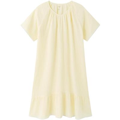 全棉时代睡裙女春夏季新短袖睡衣纯色纯棉圆领家居服裙子夏装