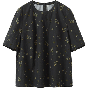 播商场同款百搭碎花圆领花式衬衫女秋季新款短袖上衣BDS3HD4679