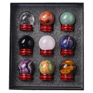 天然水晶球原石玛瑙把玩件带底座桌面水晶饰品圆形摆件礼盒装饰品