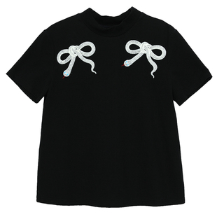 【商场同款】MOVEUP幻走2025春季生肖系列半高领绣花 短款T恤女