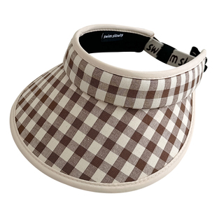 休闲度假feel~ins韩系婴儿遮阳帽空顶凉帽夏季格子防晒帽宝宝帽子