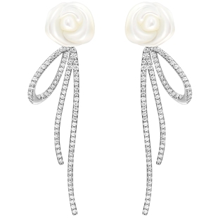 HEFANG何方珠宝白玫瑰花束耳环轻奢优雅耳钉耳夹圣诞礼物