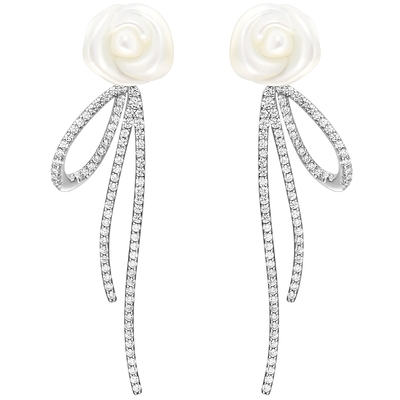 HEFANG白玫瑰花束耳环优雅