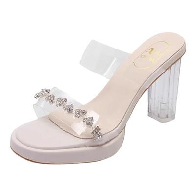 粗跟水晶凉拖鞋透明高跟鞋