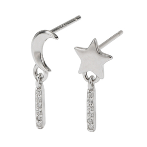 星星月亮耳钉女纯银流苏气质耳坠流苏耳环小众设计感高级银饰耳饰