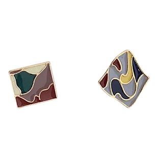 马蒂斯艺术~不对称ab款抽象小众设计感彩色油画几何耳钉网红耳夹